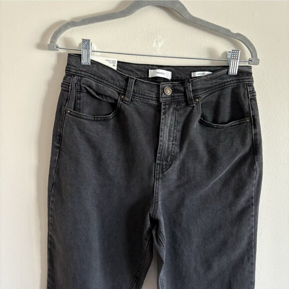 Forever 21 Womn 28 Washed Black Faux Feather Trim High Rise Flare Ankle Jean NWT - Picture 5 of 15